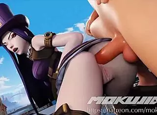 Caitlyn in hentai anime lesbian action with big tits!
