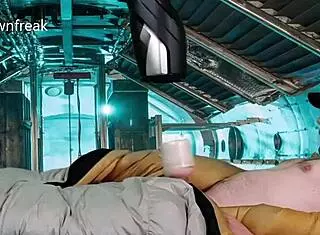 Hands-free fleshlight masturbation in shiny bag 😏