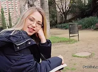 Blonde in pantyhose gets wild in bushes. Real public action unfolds!