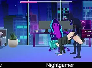 in the night, a gamer discovers his cute anime girlfriend in hentai style