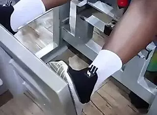 Two young people exchange looks at gym, then he fucks unknown woman cumming inside her shaved pussy.