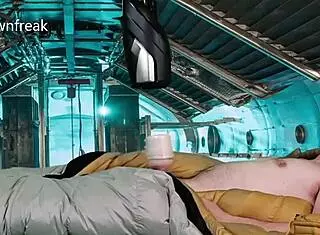 Hands-free fleshlight masturbation in shiny bag 😏