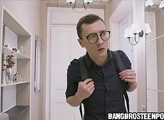 Tied teen gf, stepbrother enters