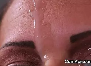 Wacky stunner gulps all that cumshot on her face