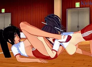 Asuka and Homura engage in intense lesbian play with big tits in senran kagura hentai