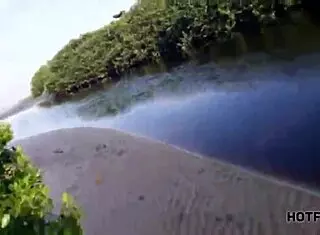 Horny blonde slut fucks on the beach, big ass bent over!