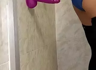 Latina gay man fucks dildo in bathroom