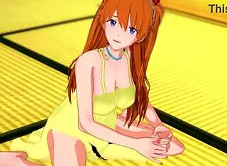 Horny Asuka in Yellow Dress Guides Your Handjob - Evangelion POV.