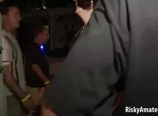 Naked sexy amateurs have fun on the street.