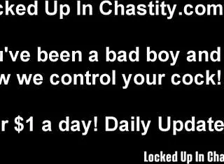 Femdom Binds Cock in Chastity