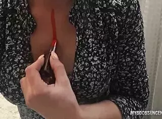 tits and nipples play with spitting and rubbing
