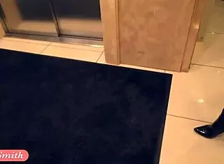 Jeny Smith Sneaking Naked In Office Elevator And Stairs.