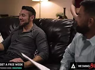 Two wives lick pussy and suck cock in orgy