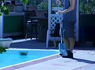 skinny blonde seduces pool guy for intense cowgirl riding and cumshot