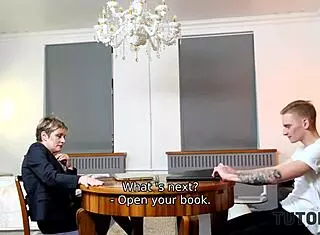 Sexy mature teacher turns lover with young man in class