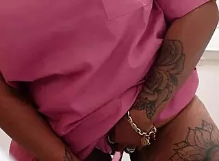 Thickpaws Masturbates Clit At Work With Pierced Ass