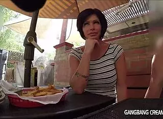 Gangbang creampie fills horny milf's desire, she moans in indian group scene