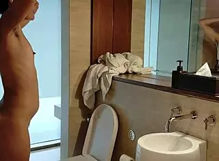 stand up piss in clubhouse shower hot pee on my legs