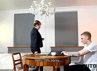 Sexy mature teacher turns lover with young man in class