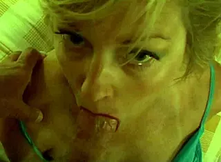 beautiful blonde milf gives homemade blowjob leading to facial