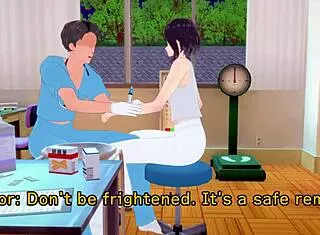 In the infirmary, the crossdressing anime character gets treated