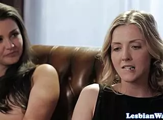 Cute blindfolded lesbians grind and lick in steamy threeway