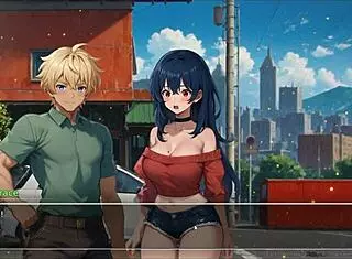 my girlfriend exposes her huge tits in the street in this hentai game 😍