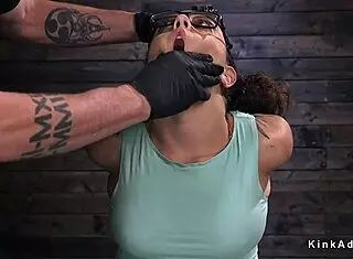 Hot ass slave bound in extreme hogtie bondage for fucking and pain