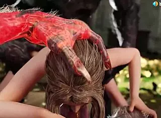 Aerith Serves Two Werewolves with Deepthroat and Anal in Final Fantasy 3D Animation!