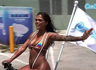 Big ass latinas feel the thrill riding trikes on public beach