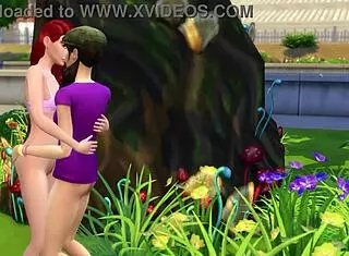 Lesbians have sex in the park.