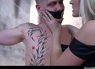 blanche bradburry slaps and wanks the tied up boy in femdom session