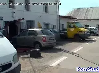 Nudist Eurobabe Teases Mechanics With Trimmed Pussy