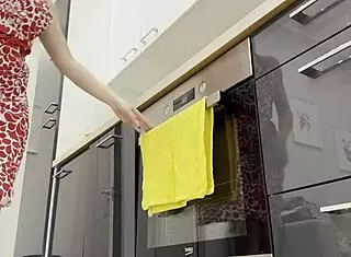 Petite Wife Teases Guy In Kitchen With Handjob For Precum