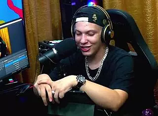 sexy girlfriend in podcast pulls out cock for toy handjob