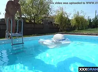 Inked Blonde Teen Joins Grandpa For A Swim In The Pool