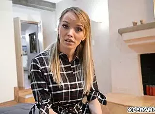 Blonde Pornstar Pristine Edge Helps Anthony Pierce with Ejaculation by Handjob