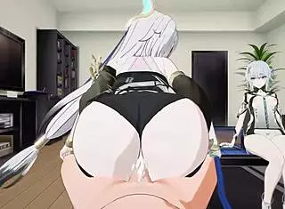 Assistant cowgirls client 65 in a routine session.