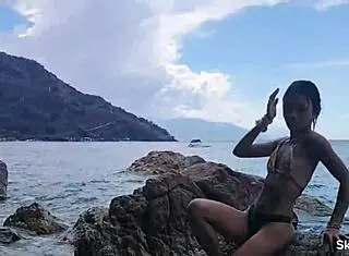this cute asian with the smallest pussy got wild with a huge cock. it happened publicly by the ocean and up on a mountain.