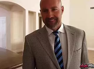 Real estate agent Sofie Marie seduces customer with stockings and fucks him hard on the desk!