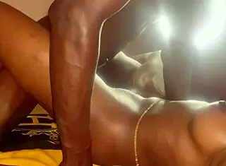 Petite babe moans as hard BBC strokes her wet pussy till she creams