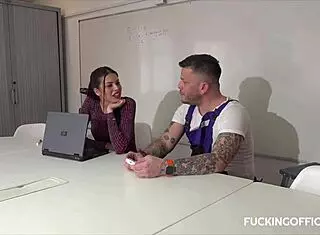 Maintenance Man Drills Down Horny Latina Secretary Hard