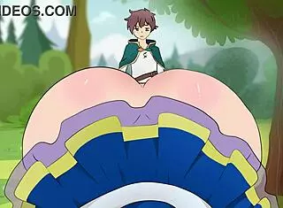 Aqua's Short Skirt Seduces Kazuma in Hentai Cartoon Parody God's Blessing 2025