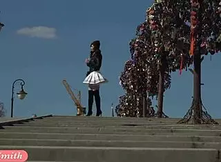 hey, take a peek under my skirt, jeny smith teases in public with hairless flash