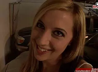 Blonde with small tits gets belly cumshot after pickup