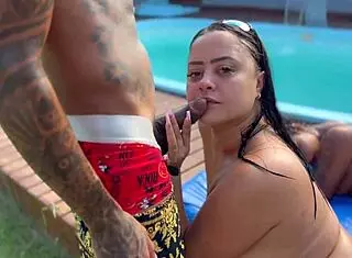 Pool party with friend's wife and young stepdaughter