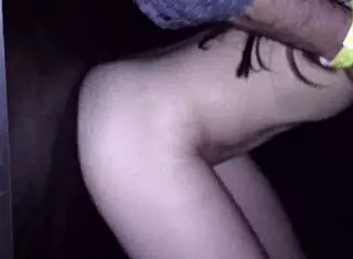 Skinny girl at glory hole in front of cuckold