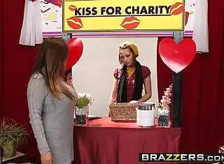 Mommy Kianna Dior mans kissing booth for rough oily action