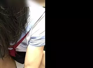 Crossdressing asian in school uniform gets fucked