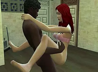 Horny black guy fucks cute redhead in this hentai anime game scene